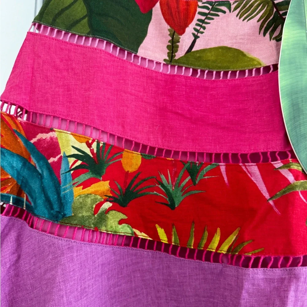 FARM Rio Rainbow Mixed Prints Tiered Midi Skirt Gypsy Bohemian - Picture 6 of 15